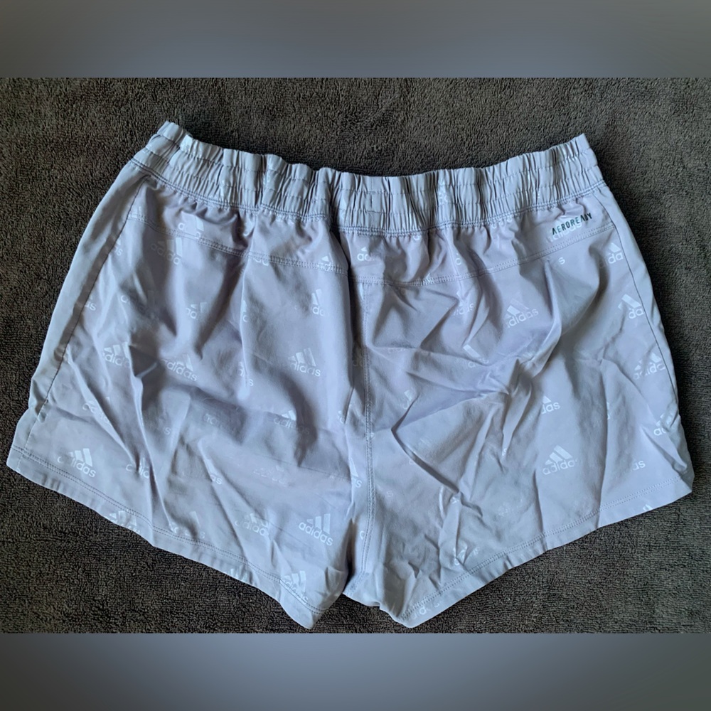 Adidas Women’s Badge of Sport Print Pacer Shorts - Purple Logo - Size XL - Picture 2 of 9